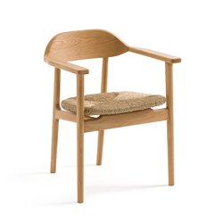 Sillón de mesa de roble macizo y paja, Arié
