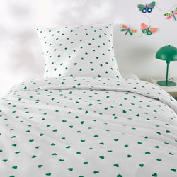 Juego de cama infantil, de algodón reciclado al 50%, con funda de almohada cuadrada, Scacco verde