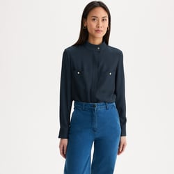 Camisa de manga larga con cuello mao de viscosa