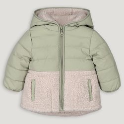 Cálida chaqueta acolchada de dos tejidos con capucha