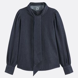 Camisa vaquera, cuello mao, pañuelo de cuello extraíble