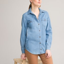 Camisa de denim ligero, manga larga