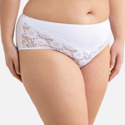 Cuecas de cintura subida, em microfibra e renda LA REDOUTE COLLECTIONS PLUS image