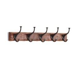 Anet Wall-Mounted Mango Wood Coat Rack with 5 Metal Hooks LA REDOUTE INTERIEURS image