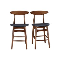 Tabouret de bar vintage noyer et PU noir 65 cm (lot de 2) WALFORD MILIBOO image