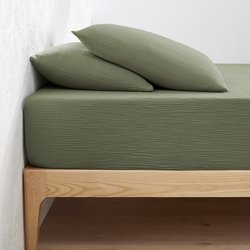 Kumla Plain Cotton Muslin Fitted Sheet with 30cm Flap LA REDOUTE INTERIEURS image