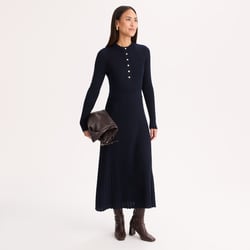 Robe col rond, longueur midi, en laine mélangée côtelée ANNE WEYBURN image