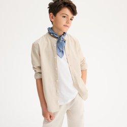 Chemise rayée, col mao, coton/lin LA REDOUTE COLLECTIONS image