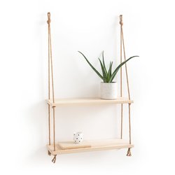 Wandregal Maréo mit 2 Böden, Kiefer/Sisal, B. 60 cm LA REDOUTE INTERIEURS image