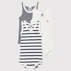3er-Pack ärmellose Bodys, Streifen PETIT BATEAU image