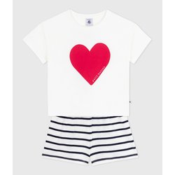 Cotton Short Pyjamas with Heart and Striped Print PETIT BATEAU image