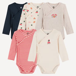 Set van 5 rompertjes met lange mouwen, van katoen, met kerstmotief en strepen LA REDOUTE COLLECTIONS image