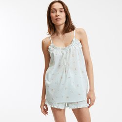 Пижама с шортами из хлопковой ткани с вышивкой гладью LA REDOUTE COLLECTIONS image