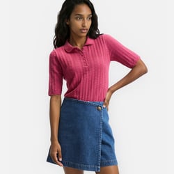 Cotton Jumper with Polo Collar in Fine Openwork Knit LA REDOUTE COLLECTIONS image