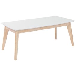 Table basse rectangulaire scandinave blanc et bois clair massif L105 cm LEENA MILIBOO image