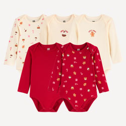 Set di 5 body per neonati, maniche lunghe, giromanica all’americana, tema natalizio LA REDOUTE COLLECTIONS image
