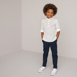 Cotton/Linen Shirt with Mandarin Collar and Long Sleeves LA REDOUTE COLLECTIONS image