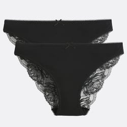 Lot de 2 slips en coton et dentelle LA REDOUTE COLLECTIONS image