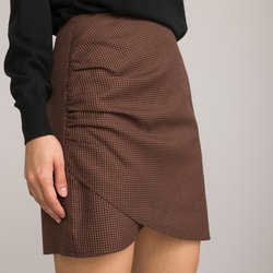 Юбка-мини с асимметричной драпировкой, в клетку LA REDOUTE COLLECTIONS image
