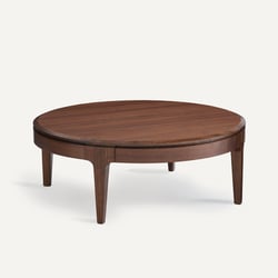 Table basse ronde, en noyer massif et plaqué, 2 tiroirs, SANARA AM.PM image