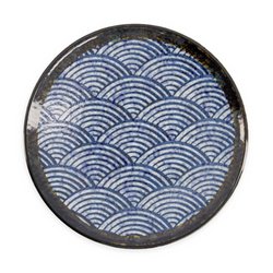 Assiette Plate Ronde Aisai Seigaiha En Grès Bleu Et Blanc Ø 22,7 Cm TOKYO DESIGN STUDIO image