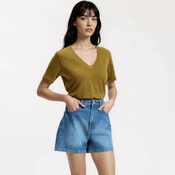 Льняная футболка с V-образным вырезом и короткими рукавами LA REDOUTE COLLECTIONS image