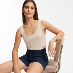 Свободный топ на бретелях из льна с круглым вырезом LA REDOUTE COLLECTIONS image