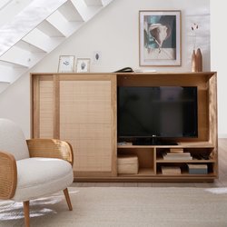 Meuble TV plaqué chêne et portes cannage, Palano LA REDOUTE INTERIEURS image