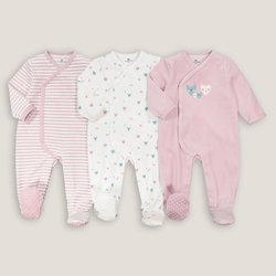 Pack of 3 Sleepsuits in Cotton Mix Velour LA REDOUTE COLLECTIONS image
