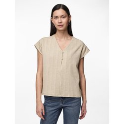 T-shirt às riscas brilhantes, decote em V PIECES image