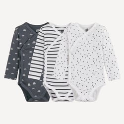 Lot de 3 bodies croisés manches longues coton, imprimé arc-en-ciel rayures, pois LA REDOUTE COLLECTIONS image