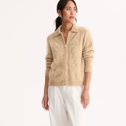 Cable Knit Zip-Up Polo Cardigan ANNE WEYBURN image