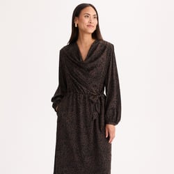 Vestido midi fluido em cetim mate, mangas compridas, estampado ANNE WEYBURN image