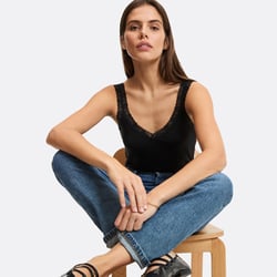Camiseta de tirantes con cuello en pico y detalle de encaje LA REDOUTE COLLECTIONS image