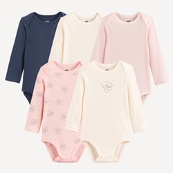 Pack of 5 Dog Print Cotton Long Sleeve Cutaway Shoulder Bodysuits LA REDOUTE COLLECTIONS image