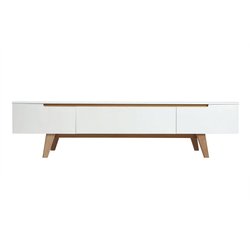 Meuble TV scandinave blanc brillant et bois L180 cm MELKA MILIBOO image