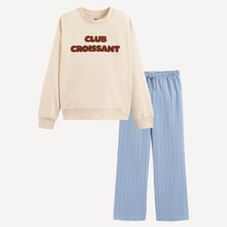 Pyjama à message et rayures, avec sweat en molleton et pantalon en flanelle LA REDOUTE COLLECTIONS image