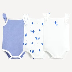 Lot de 3 bodies à bretelles volantées, en coton, motifs rayures et oiseaux LA REDOUTE COLLECTIONS image
