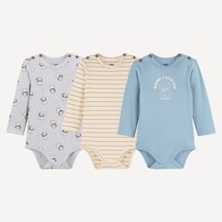 Pack of 3 Dog Print/Striped Long Sleeve Buttoned Shoulder Bodysuits LA REDOUTE COLLECTIONS image