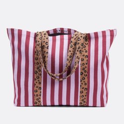 Tote Bag solidario, estampado de rayas con asas a leopardo - Día de la Mujer LA REDOUTE COLLECTIONS image