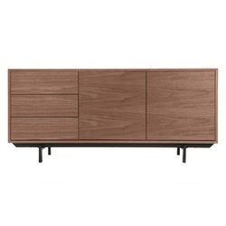 Buffet vintage en bois foncé noyer 2 portes 3 tiroirs L160 cm MANNY MILIBOO image