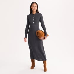 Robe col rond, longueur midi, en laine mélangée côtelée ANNE WEYBURN image