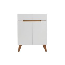 Buffet scandinave blanc brillant et finition bois clair 2 portes 2 tiroirs L80cm MELKA MILIBOO image