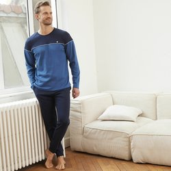Two-Tone Cotton Pyjamas with Long Sleeves and Crew Neck DODO image