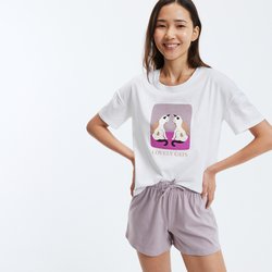 Kurzpyjama mit Katzenprint, Baumwolle SO'HOME image