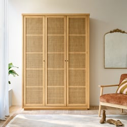 Gabin Solid Pine and Rattan Cane 3-Door Wardrobe LA REDOUTE INTERIEURS image