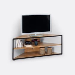 Mueble de TV en esquina de roble macizo y acero, HIBA LA REDOUTE INTERIEURS image