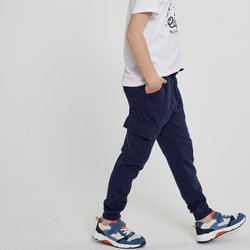 Slogan print joggers in cotton mix navy blue La Redoute Collections La Redoute