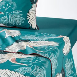 Grues Blue Patterned 100% Cotton Percale 180 Thread Count Flat Sheet LA REDOUTE INTERIEURS image