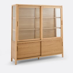 Vitrine en frêne massif et placage chêne, 4 portes, hauteur 180 cm, Tress LA REDOUTE INTERIEURS image